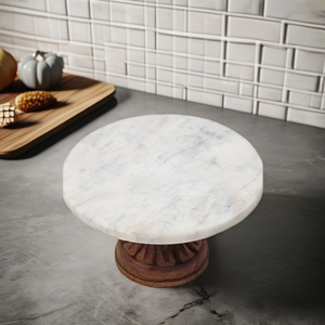 Elegante bandeja de mármol Beige Natural de lujo para servir comida, mango de madera, soporte para pastel de boda, joyería elegante, herramientas para pastel - Product Image 1