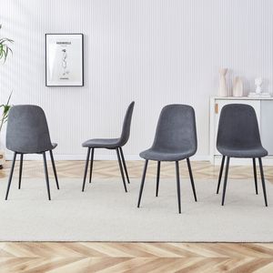 Set di 4 sedie da pranzo moderne in tessuto di lino grigio scuro, completamente assemblate con robusto schienale in metallo, facile montaggio - Product Image 1