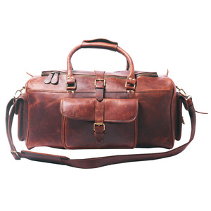 Genuine Leather Portable Weekender Duffel <b>Bag</b> Large Capacity Travel <b>Overnight</b> Carry Luggage Zipper Adjustable Shoulder Strap - Product Image 2