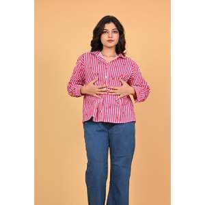 Camisa a Rayas con Estampado de Corazón para Mujer, Blusa de Algodón con Botones y Manga Larga, Top Casual y Lindo para San Valentín - Product Image 3