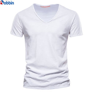 เสื้อยืดลำลองสีพื้นไซส์ใหญ่สำหรับผู้ชาย เสื้อยืดคอตตอนคุณภาพสูงทรงโอเวอร์ไซส์ เสื้อยืดเรียบๆ คอวีลึก - Product Image 3