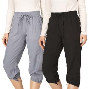 Pantalon Capri pour femme, taille haute, séchage rapide, coupe droite, jambe large, respirant, décontracté, uni, pour l'été - Product Image 4
