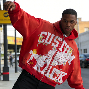 Applique Embroidery OEM Custom Print Oversized Vintage Streetwear Boxy Silhouette Heavyweight 400 GSM Men's Hoodie - Product Image 3