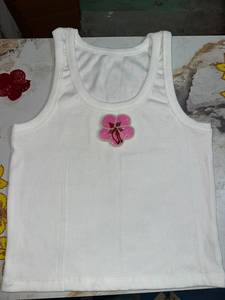 <b>White</b> Ribbed Baby Tank Top Beaded Flower Embroidery <b>Vest</b> Knit <b>Bodysuit</b> for Girls - Product Image 2