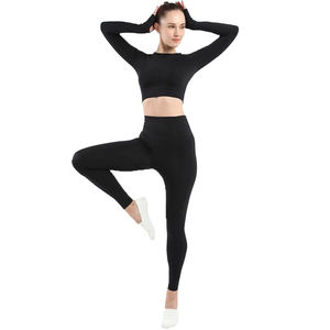Ensemble de sport de haute qualité : leggings et soutien-gorge froncés, vêtements de yoga à manches longues, ensemble 2 pièces pour femmes - Product Image 3