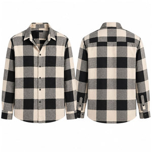 <b>Men's</b> Black And <b>White</b> Plaid Flannel <b>Shirt</b> <b>Long</b> <b>Sleeve</b> Button Up Casual Flannel <b>Shirt</b> - Product Image 1