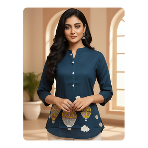 Top Corto Lavable con Estampado de Lámina de Rayón para Mujer, Estilo Casual para Fiestas, Estilo Tradicional Indio, Todas las Temporadas, Prenda de Calidad de Exportación al por Mayor - Product Image 3