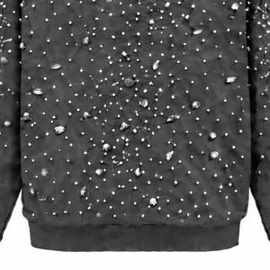 Sweat-shirt à capuche gris anthracite perlé avec fermeture éclair, orné de perles, style streetwear, manches longues, avec poches avant - Product Image 4