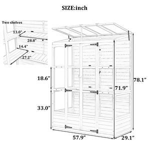 Serra In legno da 78 pollici con 4 lucernari indipendenti e 2 ripiani centrali pieghevoli con struttura a freddo per uso giardino esterno - Product Image 6