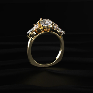Élégante bague en moissanite marquise de 1,50 carat, en or massif, avec un design floral sur la tige, coupe excellente, incolore, bijoux de mariage - Product Image 2