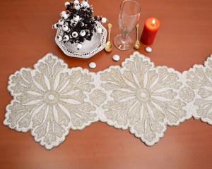 Handmade Luxury Customized Shape Fabric Table <b>Runner</b> <b>Green</b> Cream Embroidered Design Mats Pads Eco-Friendly Durable Lightweight - Product Image 5