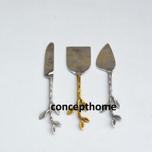 Ensemble de couteaux à fromage en acier inoxydable avec lame argentée, manche élégant en feuille de rose dorée, écologique, compatible lave-vaisselle, trancheur à fromage - Product Image 5