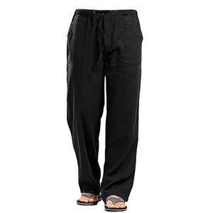 <b>Men</b> Cotton Linen Pants Male Casual <b>Elastic</b> Waist Fitness Pants Summer Solid Color Breathable Linen Pants & <b>Trousers</b> - Product Image 5