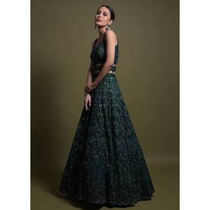 Vêtements de soirée pour femmes designer Lehenga Choli avec ensemble de travail à fil séquentiel - Product Image 2