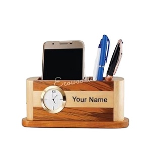 Multi-Purpose Table Top Classic Style <b>Wooden</b> Pen Holder & Mobile Stand <b>Wooden</b> Pencil Stand for Office & School Table Decorate - Product Image 1