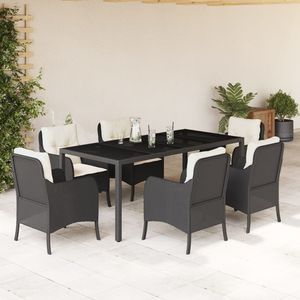 Set da pranzo da 7 pezzi in Poly Rattan nero con cuscini Set da giardino - Product Image 1