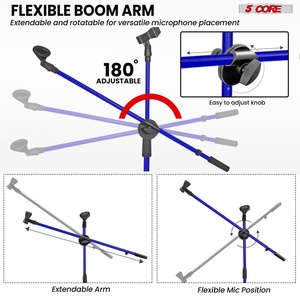 Soporte de Micrófono de 5 Núcleos, 2 Piezas, Trípode Ajustable en Altura con Brazo Telescópico Extensible - Product Image 3