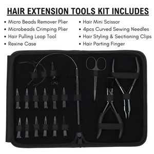 Kit d'outils professionnels pour extensions de cheveux noirs : Pince à sertir pour dépose de perles, Pince à ouvrir et fermer, Mini ciseaux, Aiguilles à anneaux - Product Image 2