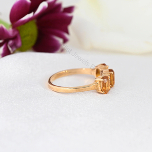 Natural <b>Citrine</b> Diamond Three Stone Wedding <b>Ring</b> 925 Sterling Silver 14K Solid Gold Luxury Rhodium Plated Fine Jewelry OEM ODM - Product Image 3