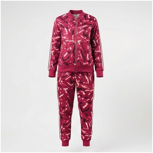 Women's <b>Pink</b> Geometric Print <b>Tracksuit</b> Full Zip Jacket & Jogger Pants Set Sporty Autumn Wear Breathable Polyester Cotton - Product Image 1