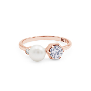 Solid 925 Sterling Silver Pearl Gemstone And White Topaz Round Brilliant Cut Diamond <b>Ring</b> For Women Classic Engagement <b>Fine</b> <b>Ring</b> - Product Image 6