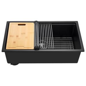 Lavello da Cucina da 30 Pollici con Workstation Integrata, Vasca Singola Quadrata in Granito a Incasso, Stile Rustico, con Accessori Multipli per la Casa - Product Image 1