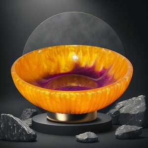 Bol en plastique vintage fait main, orange avec centre rose, design émaillé, pour servir des aliments lors de fêtes - Product Image 4