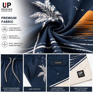 Shorts de Playa para Hombre con Estampado de Palmeras y Atardecer, Secado Rápido, Cintura Elástica, Shorts de Baño con Logotipo Personalizado, Proveedor de Trajes de Baño de Verano - Product Image 5