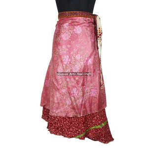 Falda Tradicional de Seda para Mujer, Estilo Vintage, Larga, Envolvente, de 2 Capas, Reversible, Estilo Bohemio - Product Image 5