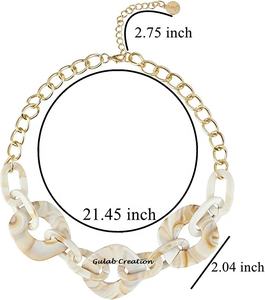 Collar de Gargantilla Geométrico de Resina Acrílica, Collar de Eslabones Gruesos, Estilo Vintage, Hecho a Mano, Ajustable, Joyería Coleccionable para Mujer - Product Image 4