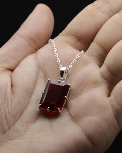 Lab Grown <b>Ruby</b> Pendant <b>Necklace</b> Synthetic Red Gemstone Jewelry Luxury Gift Wholesale Supplier Energy Healing Stone - Product Image 3