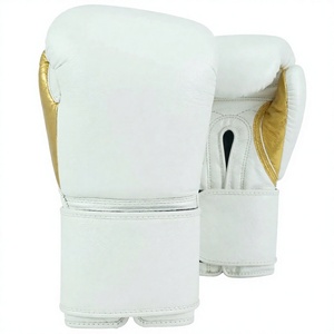 Guantes de Boxeo Personalizados de Piel Sintética, Blancos y Dorados, Guantes de Entrenamiento de MMA con Correa de Muñeca de Gancho y Bucle para Sparring en el Gimnasio - Product Image 4