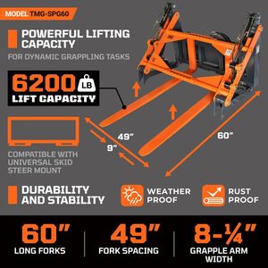 Nuovo Forca per Pallet Agricoli da 60 Pollici con Capacità di Sollevamento di 2.830 kg e Denti Forgiati Classe III ITA per Montaggio su Skid Steer - Product Image 3