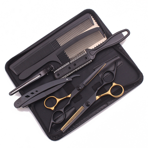 Ensemble de ciseaux à cheveux japonais en acier inoxydable de 6 pouces, ciseaux à effiler tranchants pour salon de coiffure, ciseaux de coiffure C1001 or noir - Product Image 5