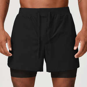 Shorts de sport décontractés pour hommes sur mesure, anti-plis, taille élastique, doublés 2-en-1 en tissu maille et toile – Vente en gros - Product Image 3