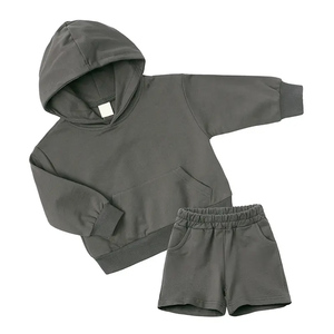 Conjunto de Sudadera con Capucha para Bebé Unisex, Color Sólido, Manga Larga, con Pantalones Cortos Deportivos, Atuendo Casual de Otoño, 2 Piezas - Product Image 4