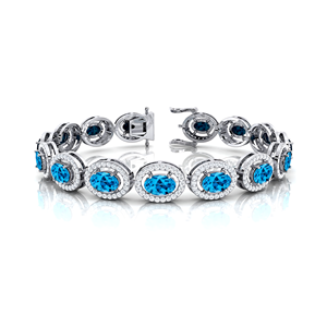 14K <b>Solid</b> <b>Gold</b> Oval Cut Swiss Blue Topaz With Halo Sett Diamond Tennis Bracelet Classic Luxury Fashionable Party Wear Bracelets - Product Image 2