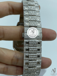 Montre de luxe AARVA JEWELS avec pierres précieuses carrées, acier inoxydable, mouvement analogique MiYota, 38 mm, style hip-hop, unisexe, montre tendance - Product Image 5