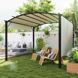 Pergola Retrattile 11x11 Beige con Tenda Parasole, Protezione UV e Telaio in Acciaio Impermeabile per Giardino e Patio - Product Image 2