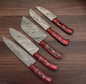 Professional 5-Piece Damascus Steel Handmade Chef Kitchen <b>Knives</b> Plastic Handles Drop Point <b>Blade</b> OEM Customizable-MS Enterprise - Product Image 2
