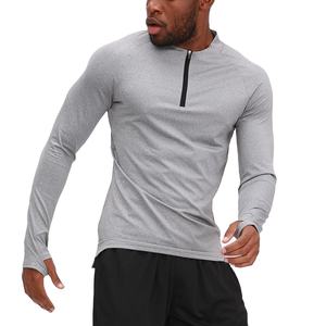 Men's <b>Long</b> <b>Sleeve</b> Stand Collar Quick Dry Compression Shirt Solid Gray Slim Fit Sporty Knitted Polyester <b>Top</b> - Product Image 4