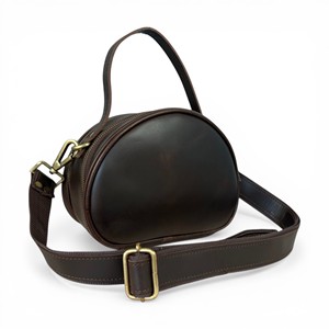 Vintage Women Genuine Leather Semi Circle Crossbody Bag, <b>Small</b> Shoulder Handbag with Zipper Closure & Adjustable Strap - Product Image 1