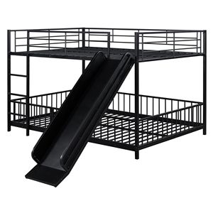Black Full-Size Metal Bunk <b>Bed</b> <b>with</b> <b>Slide</b> and Guardrails Kids' <b>Beds</b> - Product Image 6