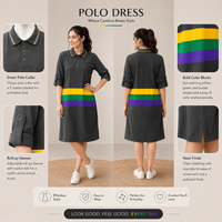 Robe midi polo décontractée élégante pour femmes, collection Mardi Gras, matière en piqué respirante et écologique, couleur unie naturelle
