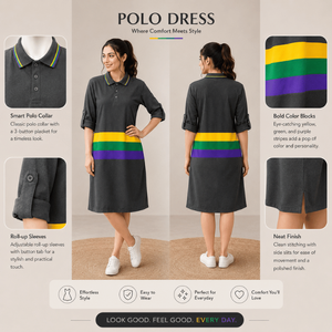 Robe polo midi décontractée élégante pour femmes, collection Mardi Gras, avec un tissu en piqué respirant et doux, et des couleurs jaune-vert vibrantes - Product Image 3