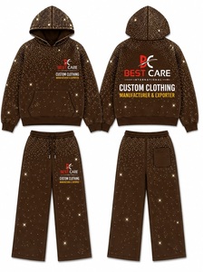 Conjunto de Sudadera con Capucha y Pantalones Deportivos de Lujo para Hombre con Pedrería, Logotipo Personalizado, 100% Algodón, Ropa Deportiva Urbana, Fabricante OEM ODM - Product Image 2