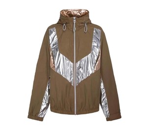 Veste kaki unisexe avec empiècements argentés, fermeture éclair coupe-vent, style sportif, vêtement d'automne - Product Image 5