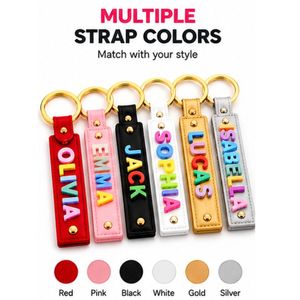 Personalized Keychain with Colorful Plastic Alphabet Letters Custom <b>Name</b> PU Leather <b>Keyring</b> Wholesale Gifts - Product Image 3