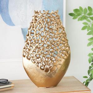Vase de table contemporain en bronze, fait main, en métal décoratif avec motif ajouré complexe pour salon et chambre à coucher - Product Image 1