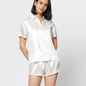 Conjunto de Pijama de Satén para Mujer, Camisa de Manga Corta con Botones, Pantalones Cortos, Color Sólido, Ropa de Dormir de Lujo, Ropa de Verano - Product Image 2